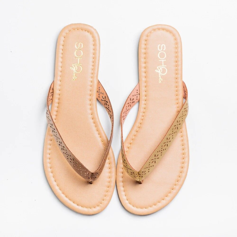 LOT of 4 Soho Fashionable laser cut Flip Flops Sandals - 4 Colors - Size 8.5
